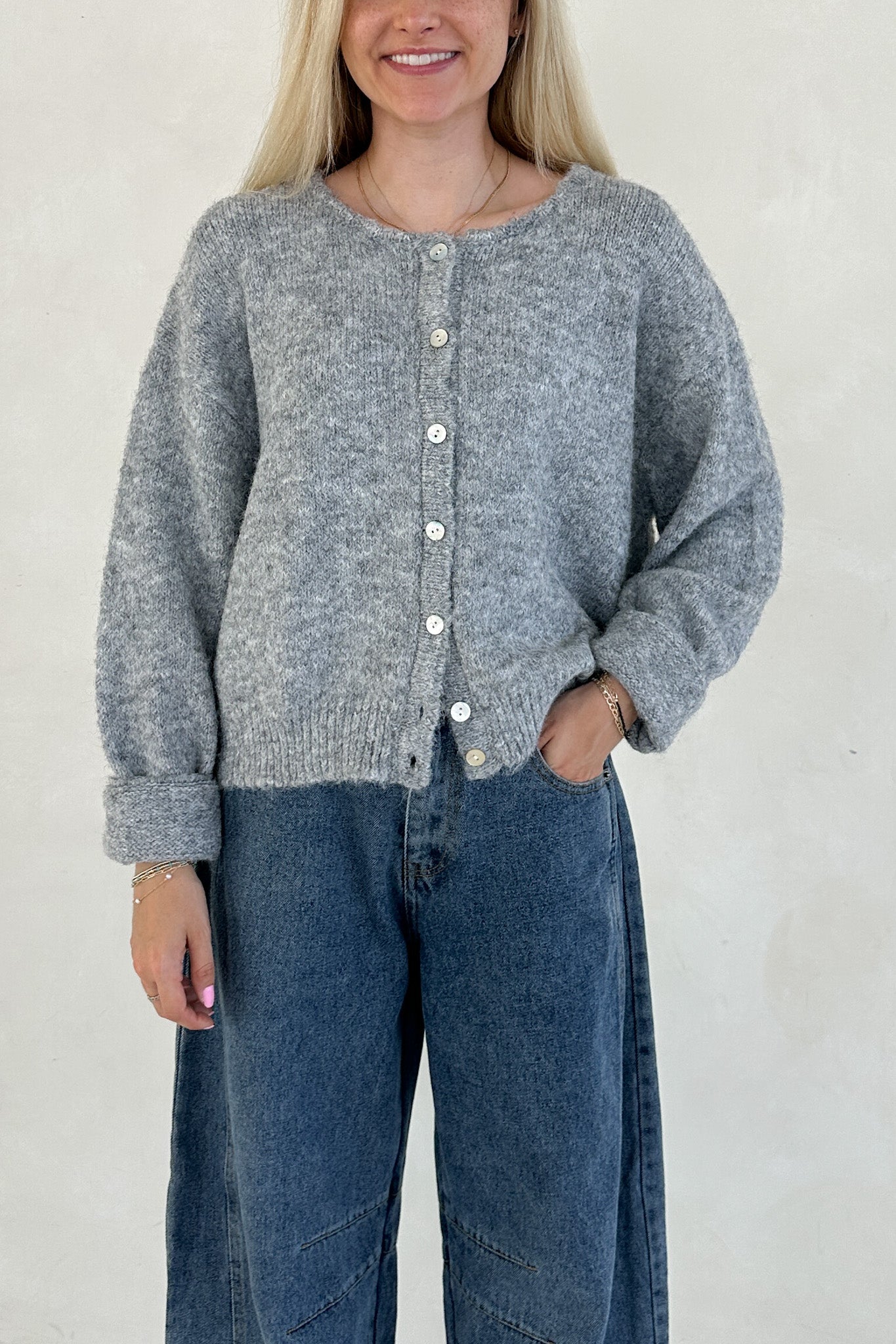 Grace Button Down Cardigan in Heather Grey - Neutral Ground
