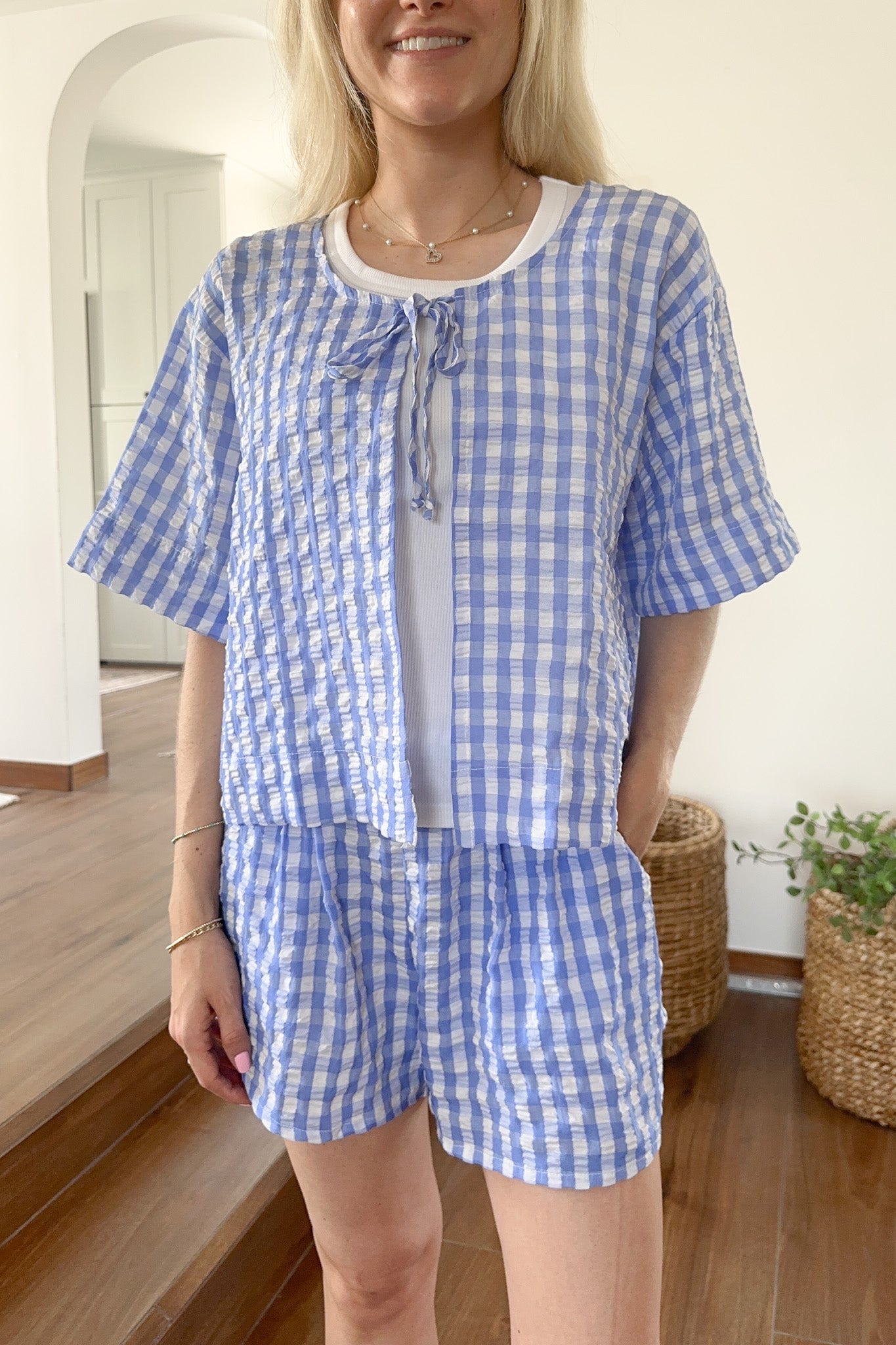 Gracie Gingham Checkered Shorts - Neutral Ground