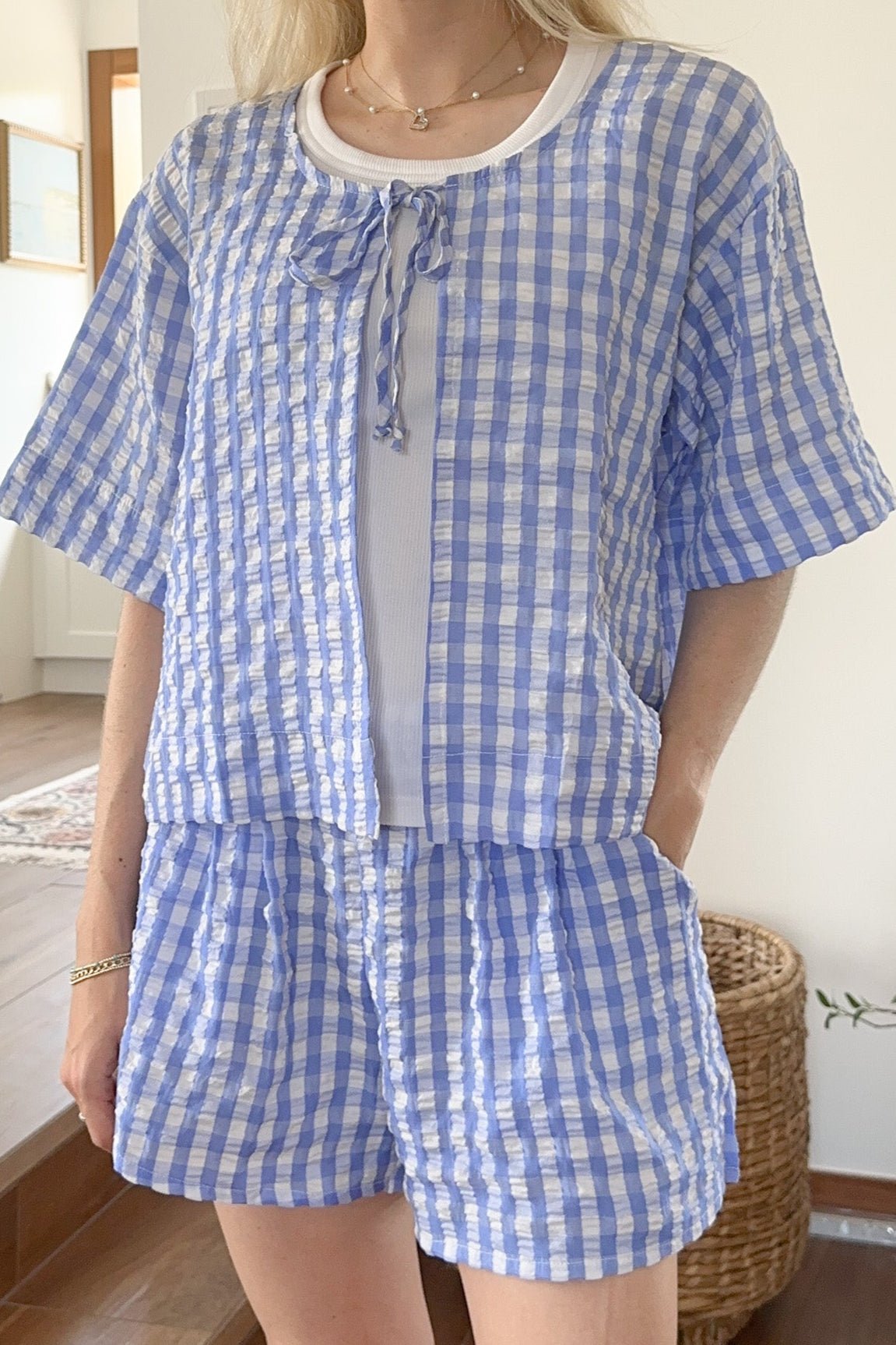 Gracie Gingham Checkered Shorts - Neutral Ground