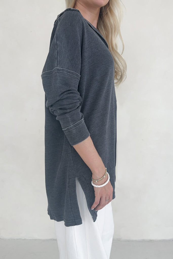 Halle Waffle Knit Top - Neutral Ground