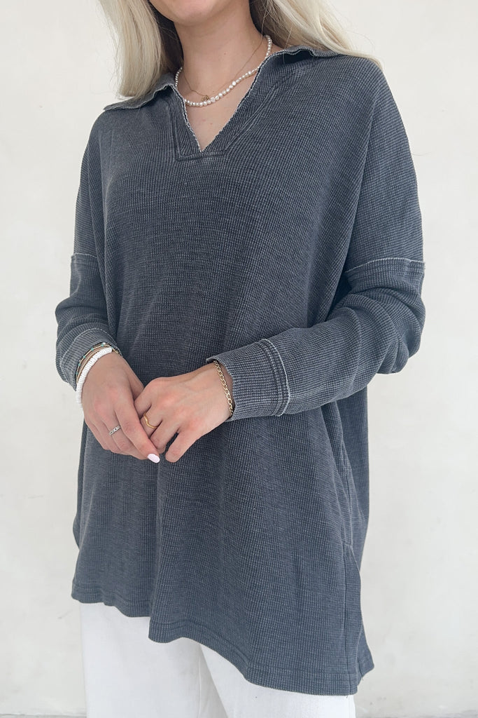 Halle Waffle Knit Top - Neutral Ground