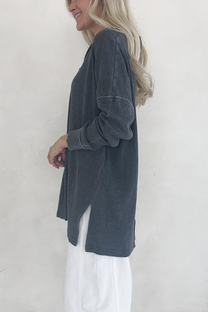 Halle Waffle Knit Top - Neutral Ground