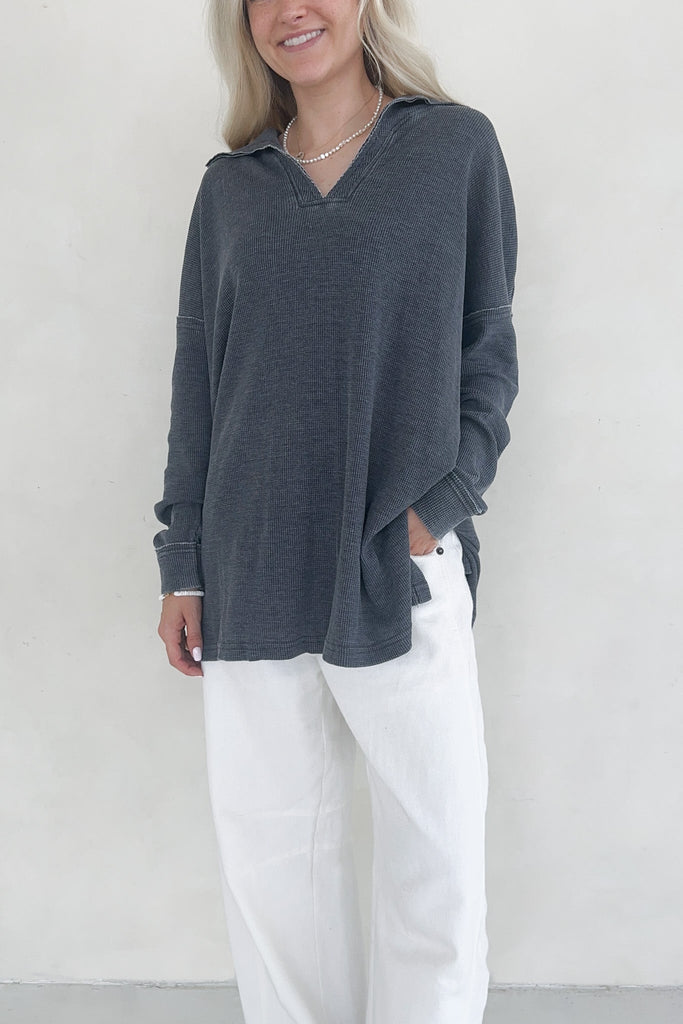 Halle Waffle Knit Top - Neutral Ground