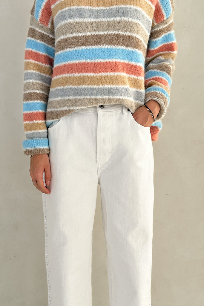 Halley Studded Straight Jeans - Neutral Ground