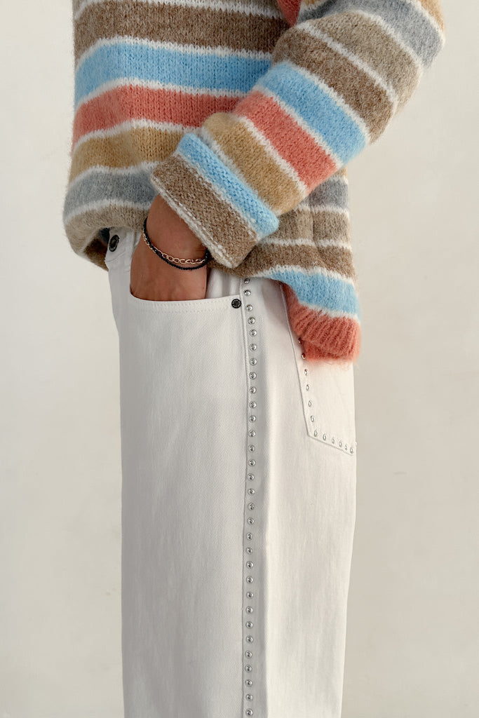 Halley Studded Straight Jeans - Neutral Ground