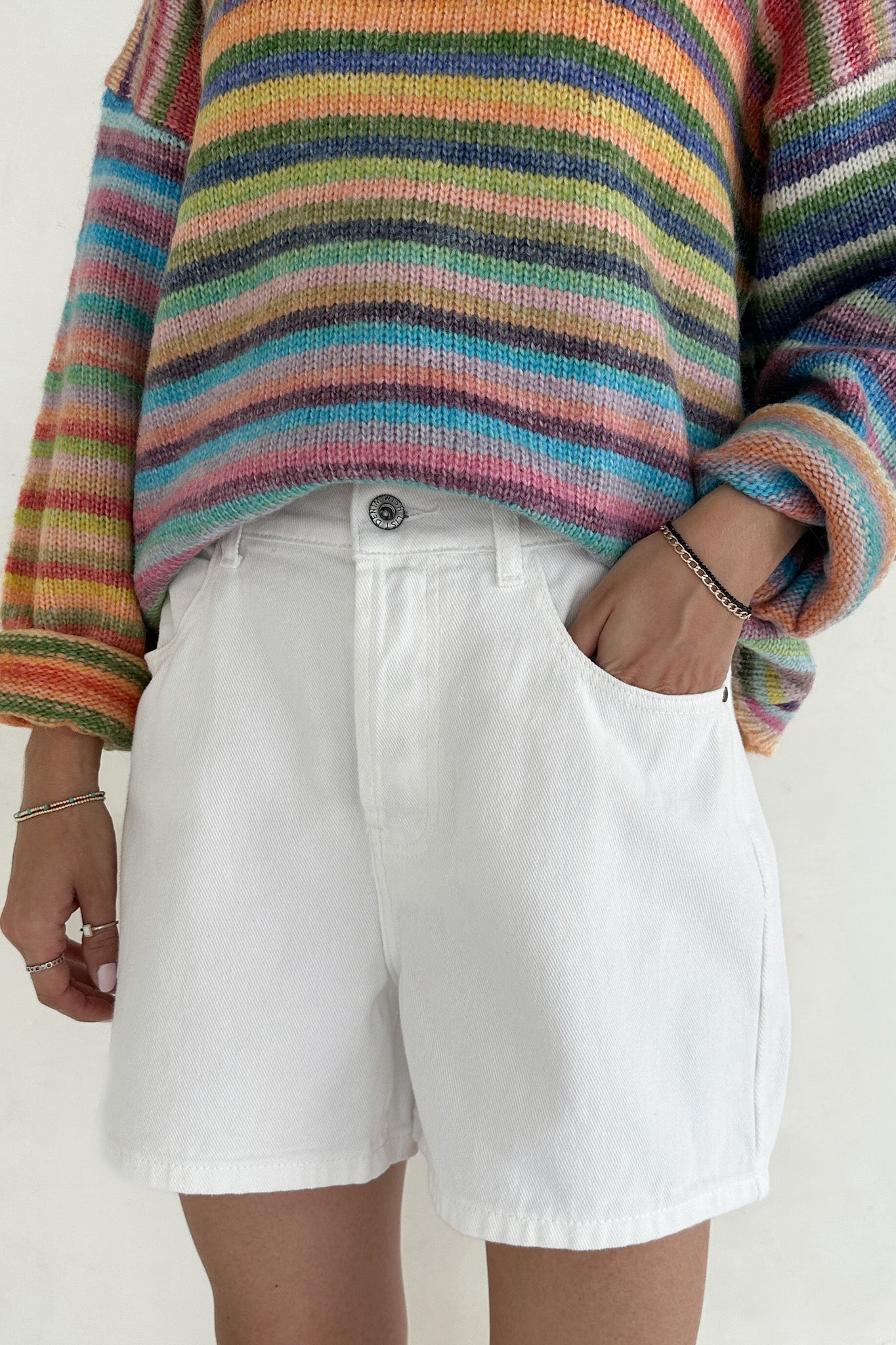 Hallie Classic A - line Denim Shorts in White - Neutral Ground