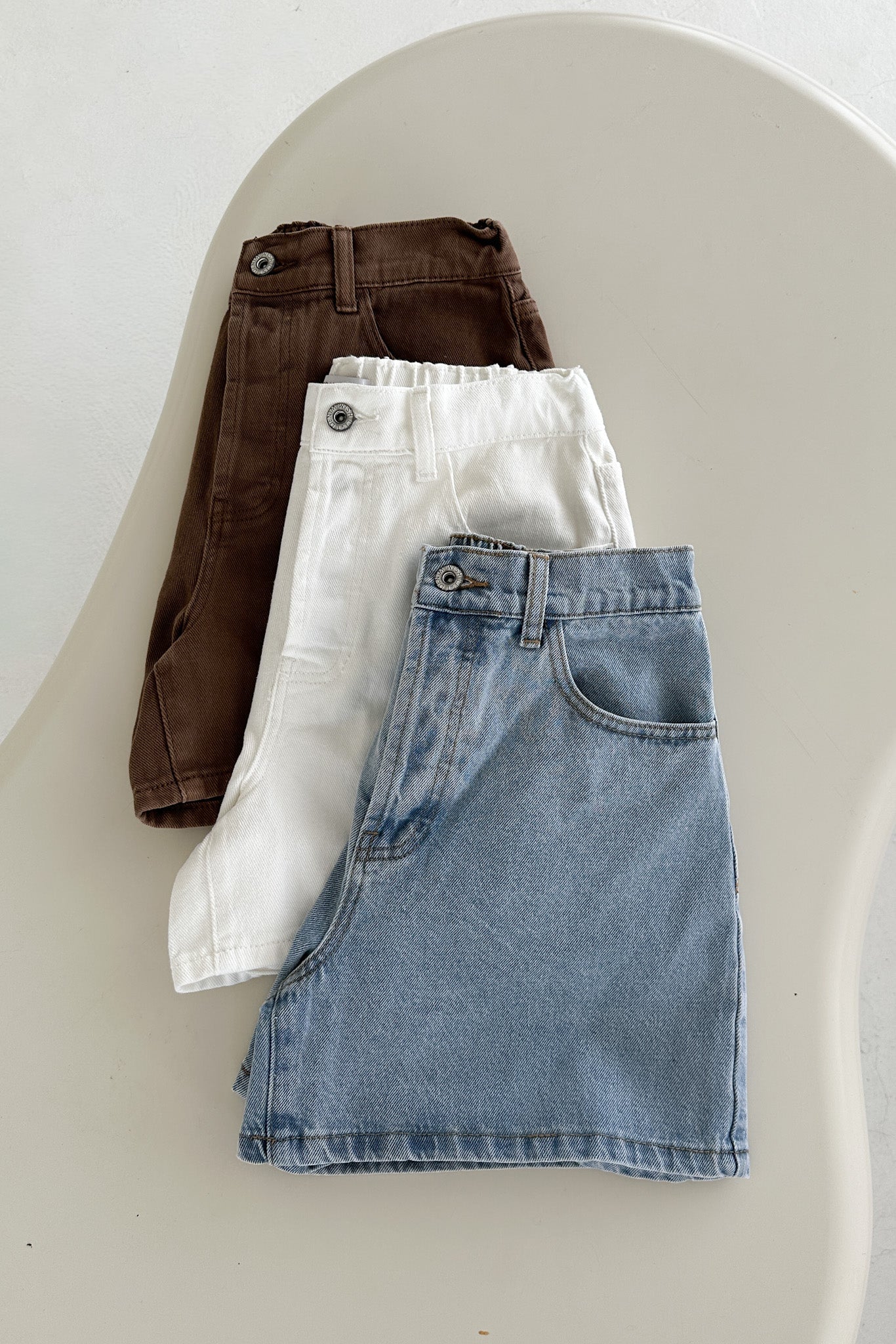 Hallie Classic A - line Denim Shorts in White - Neutral Ground