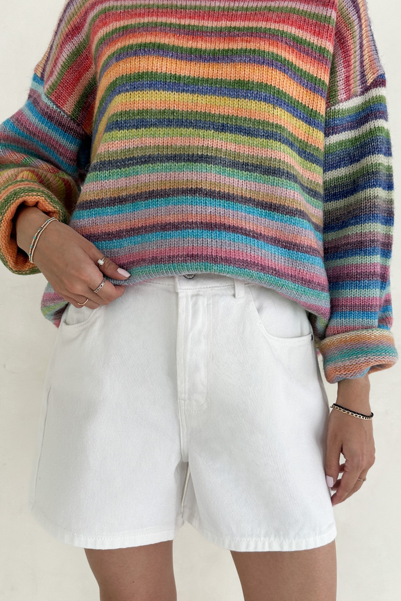 Hallie Classic A - line Denim Shorts in White - Neutral Ground