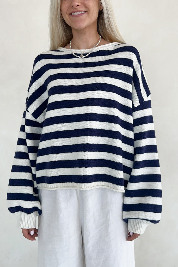 Hampton Navy and White Striped Sweater Top - Neutral Ground