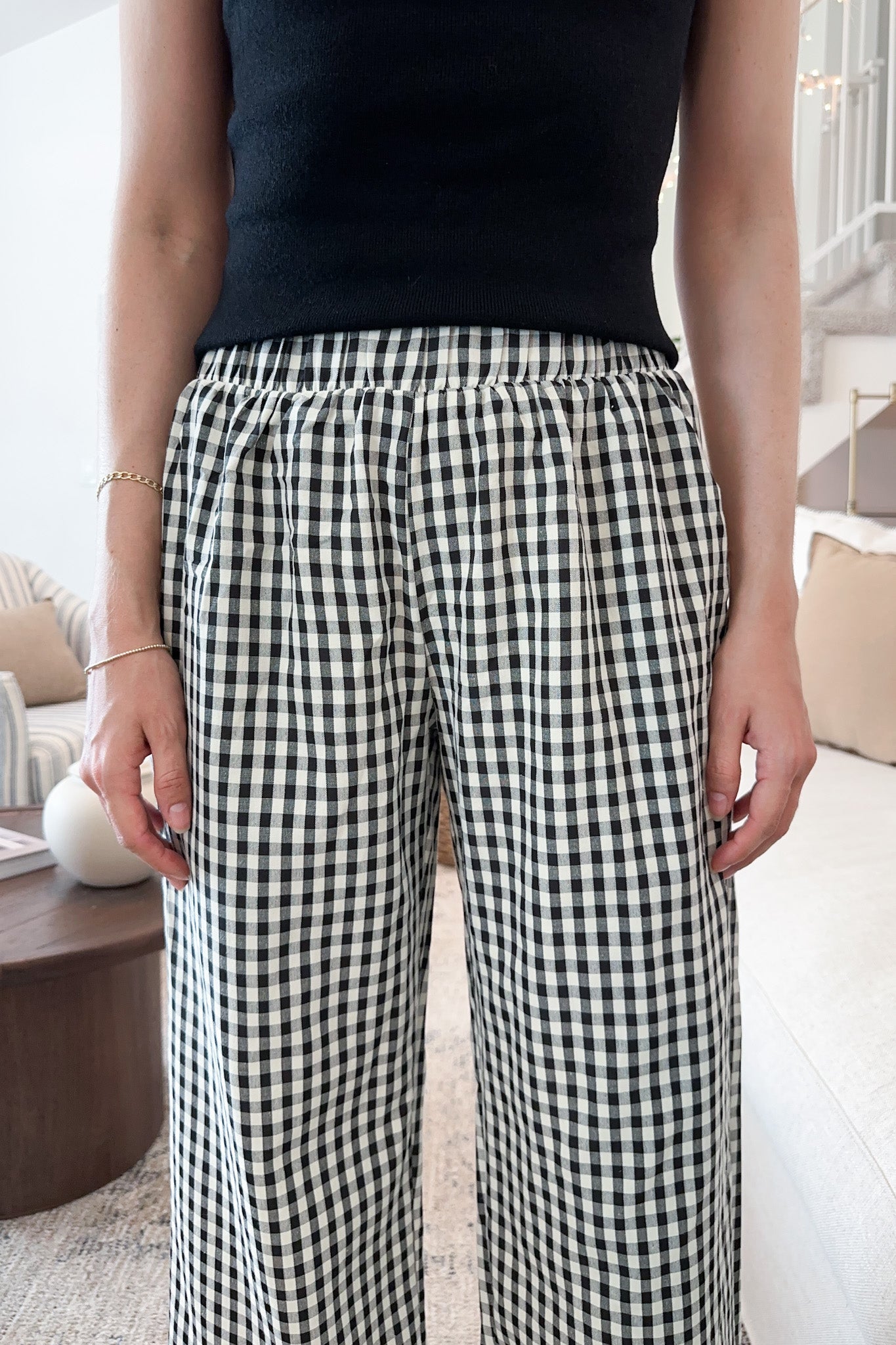 Hampton Relaxed Gingham Pants in Black - Neutral Ground