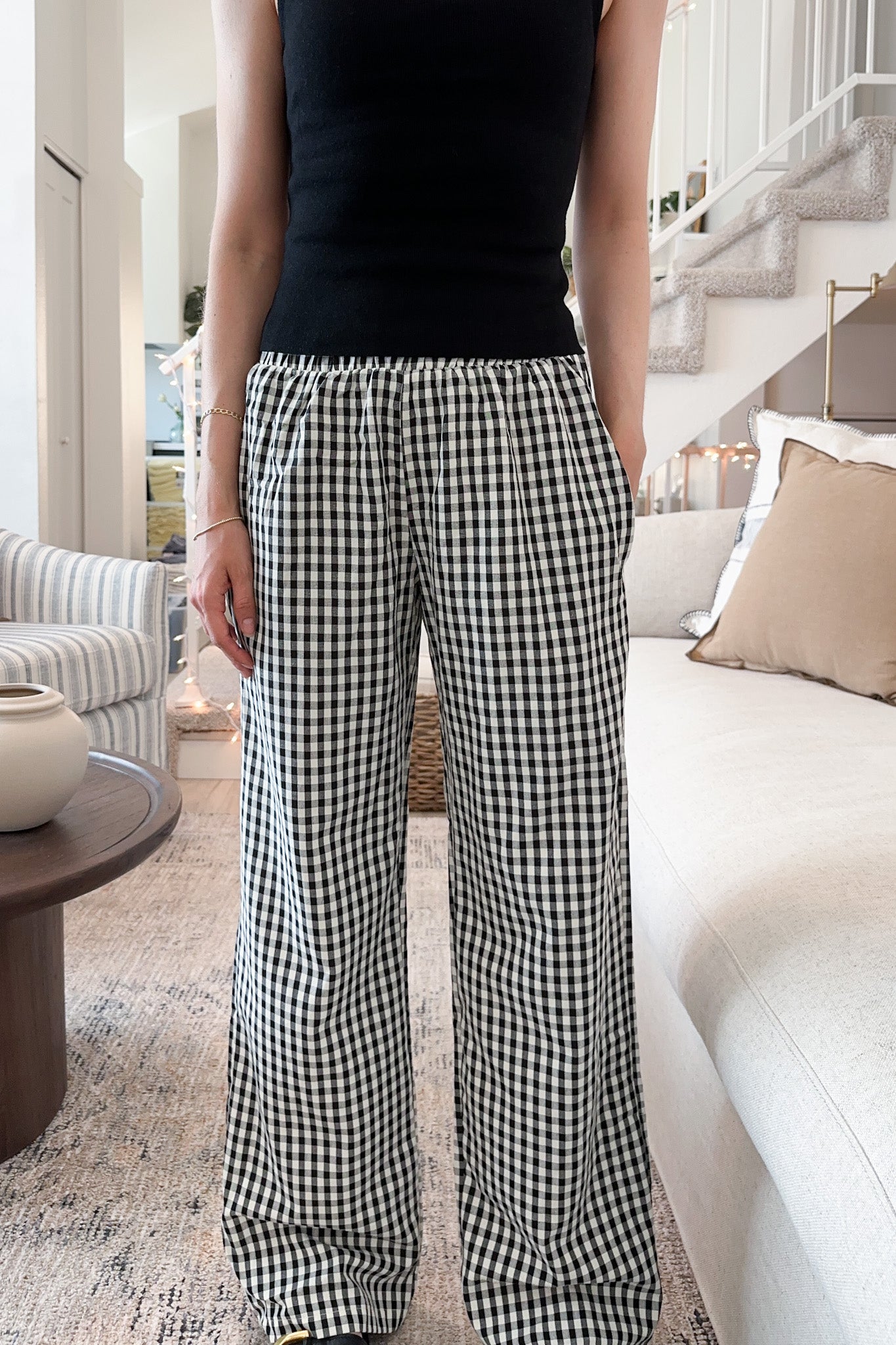 Hampton Relaxed Gingham Pants in Black - Neutral Ground