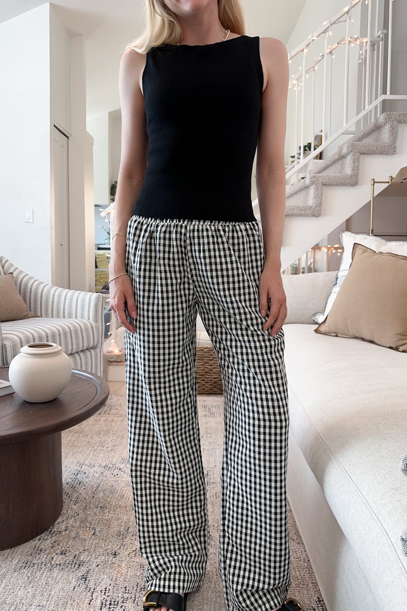 Hampton Relaxed Gingham Pants in Black - Neutral Ground