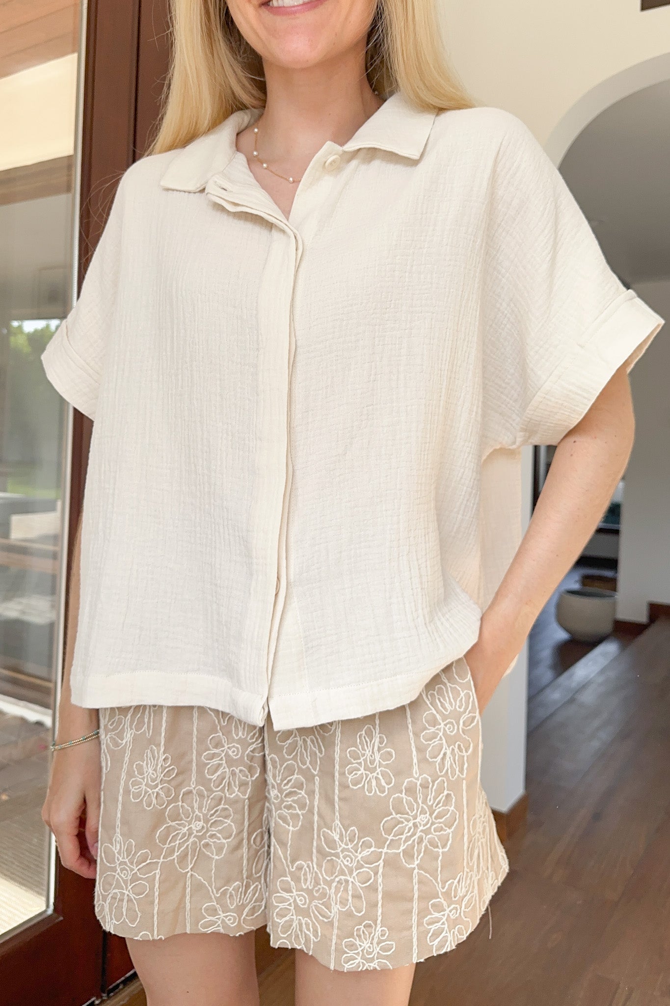 Happy Camper Cotton Gauze Shirt - Neutral Ground