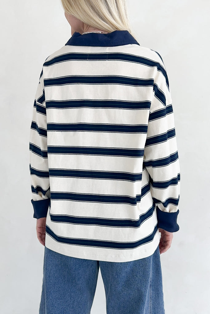 Harlow Oversized Stripe Polo Top - Neutral Ground