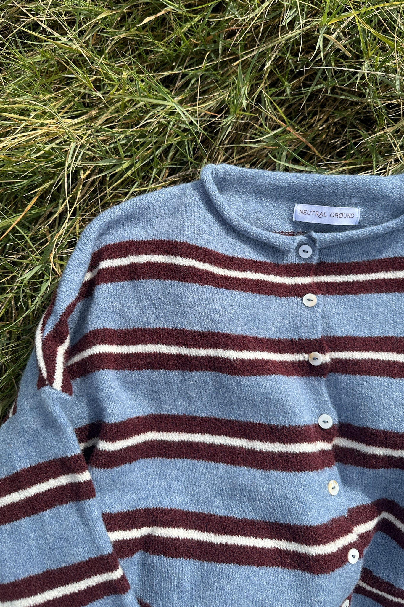 Haven Cardigan in Blue and Maroon - Neutral Ground