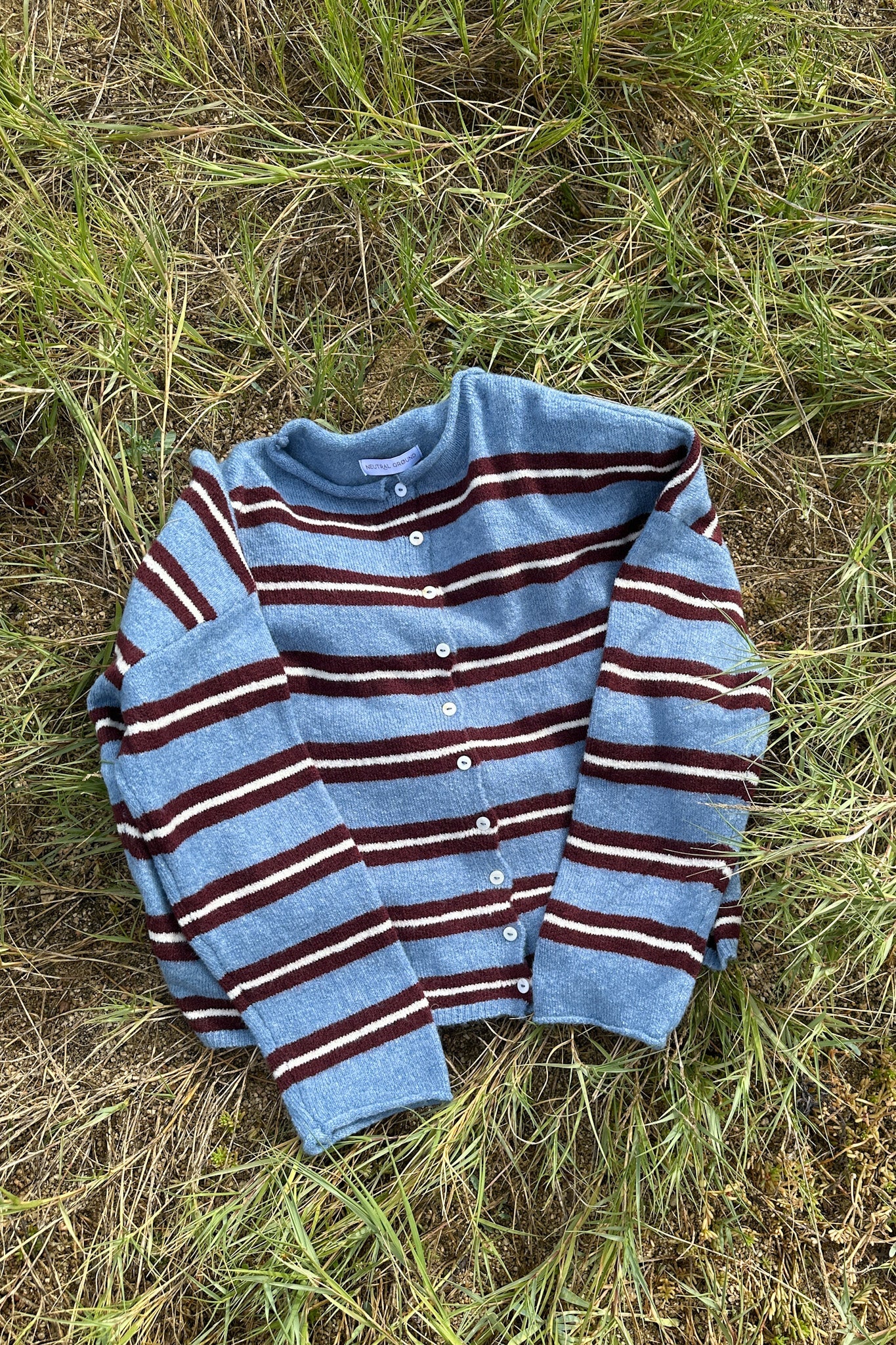 Haven Cardigan in Blue and Maroon - Neutral Ground