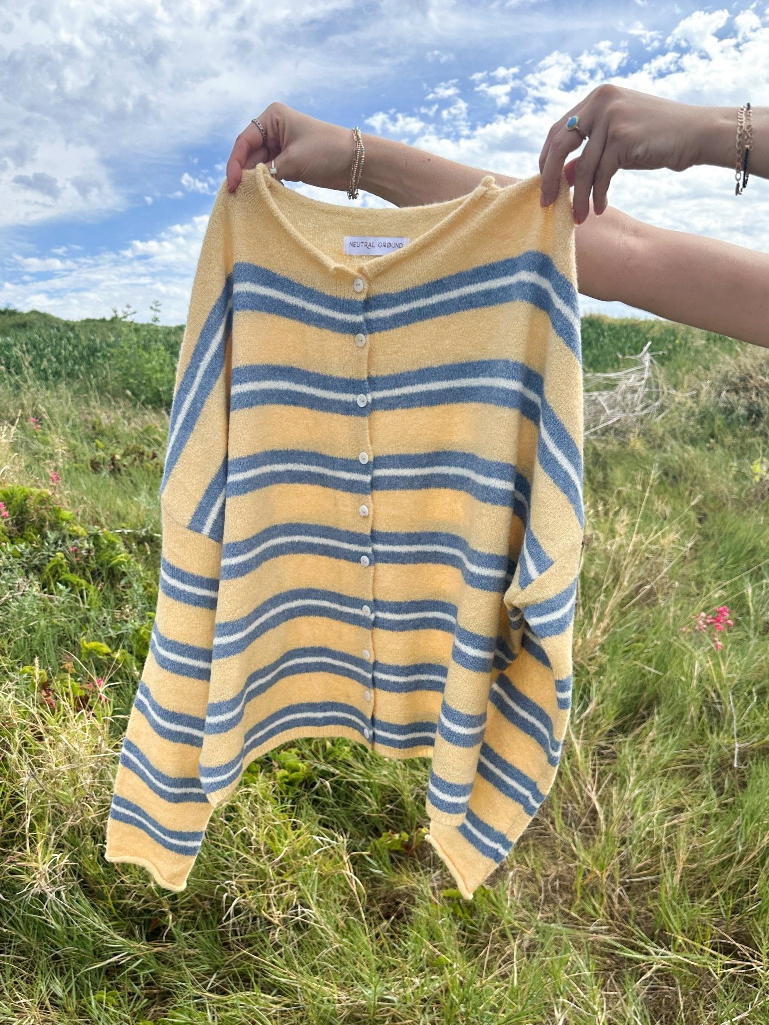 Haven Cardigan in Butter and Blue - Neutral Ground