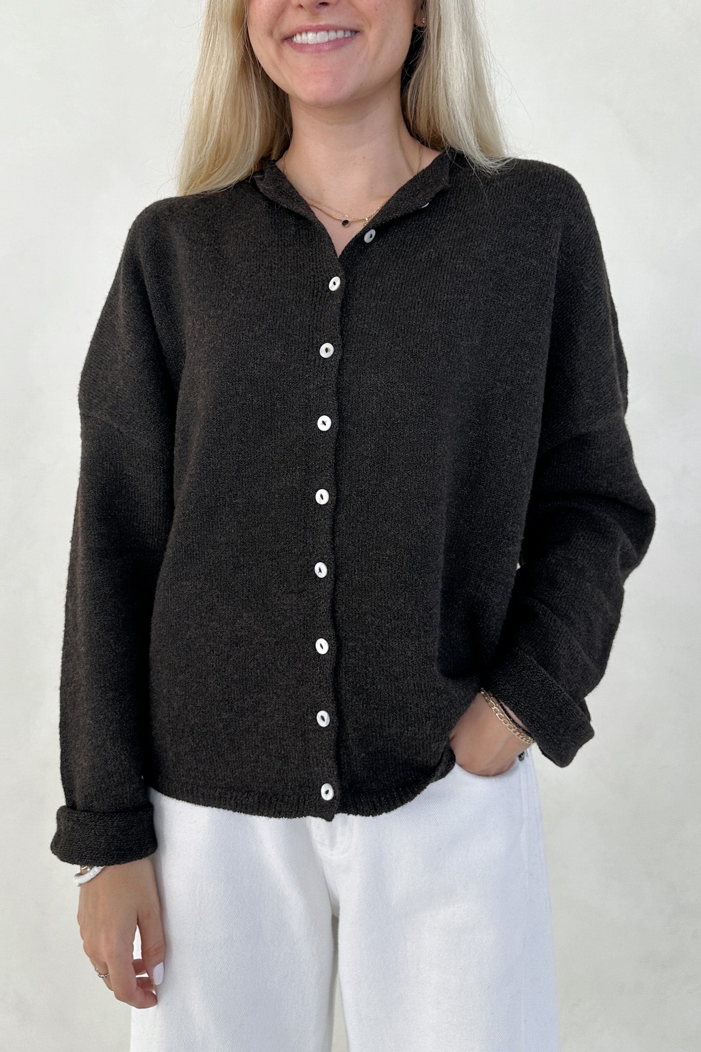 Haven Cardigan in Chocolate Brown - Neutral Ground