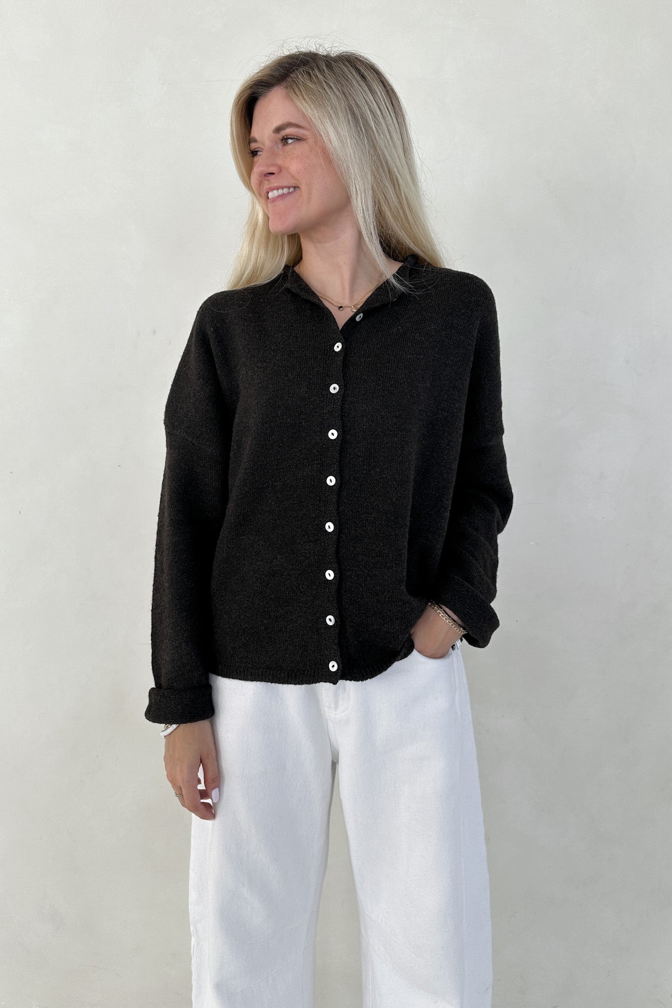 Haven Cardigan in Chocolate Brown - Neutral Ground