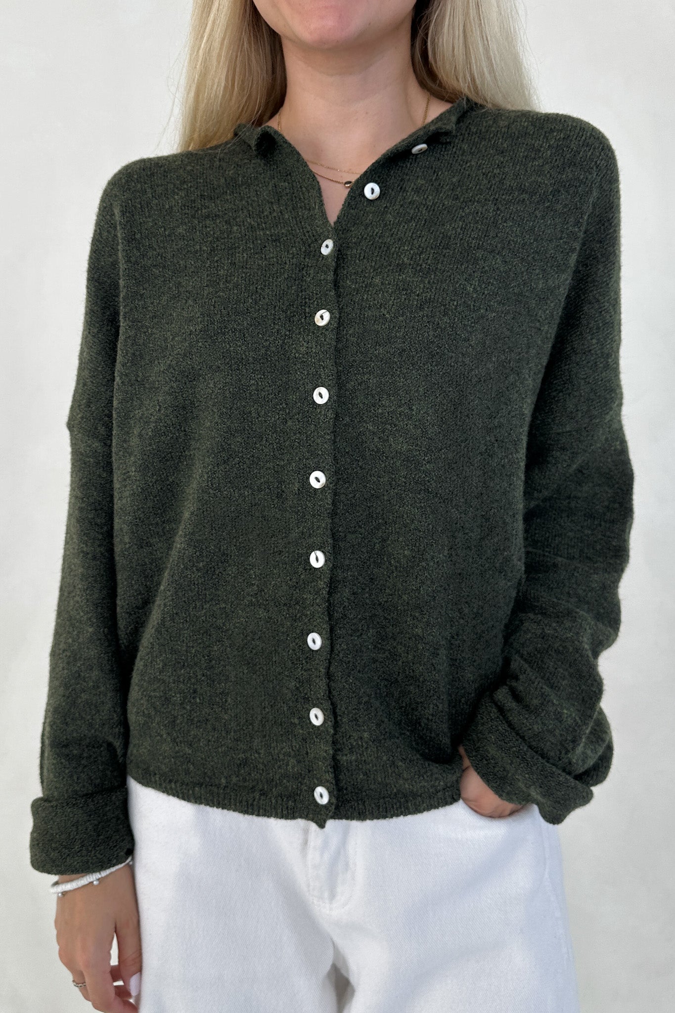 Haven Cardigan in Hunter Green - Neutral Ground