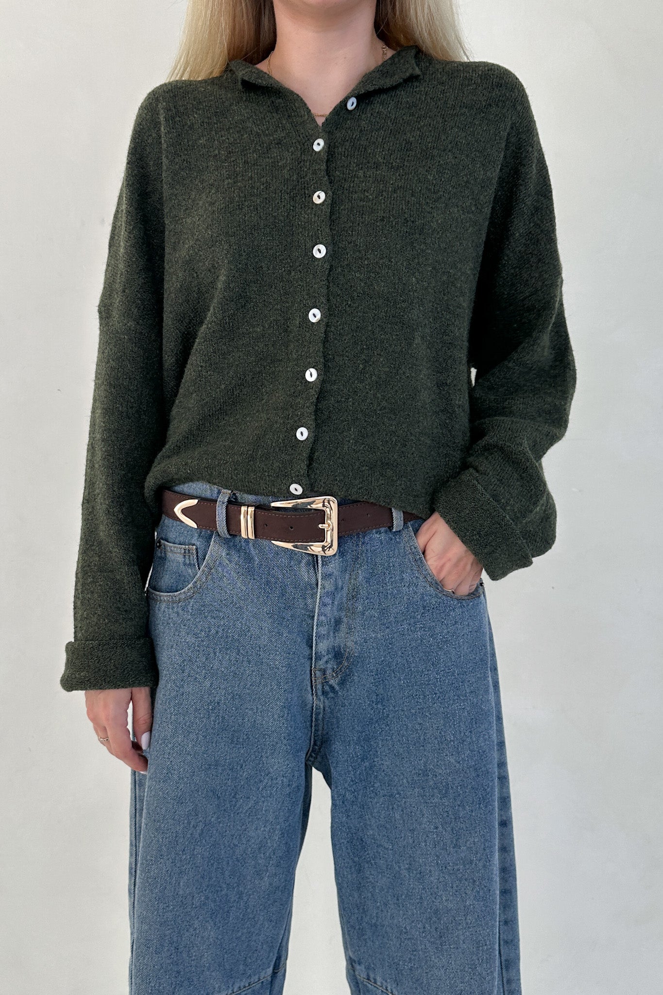 Haven Cardigan in Hunter Green - Neutral Ground