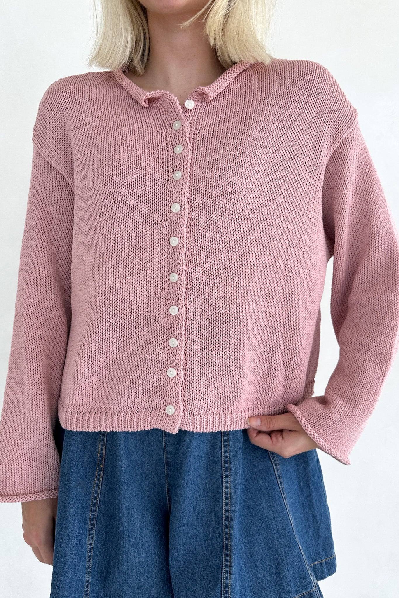 Haven Cotton Knit Cardigan in Dusty Rose - Neutral Ground