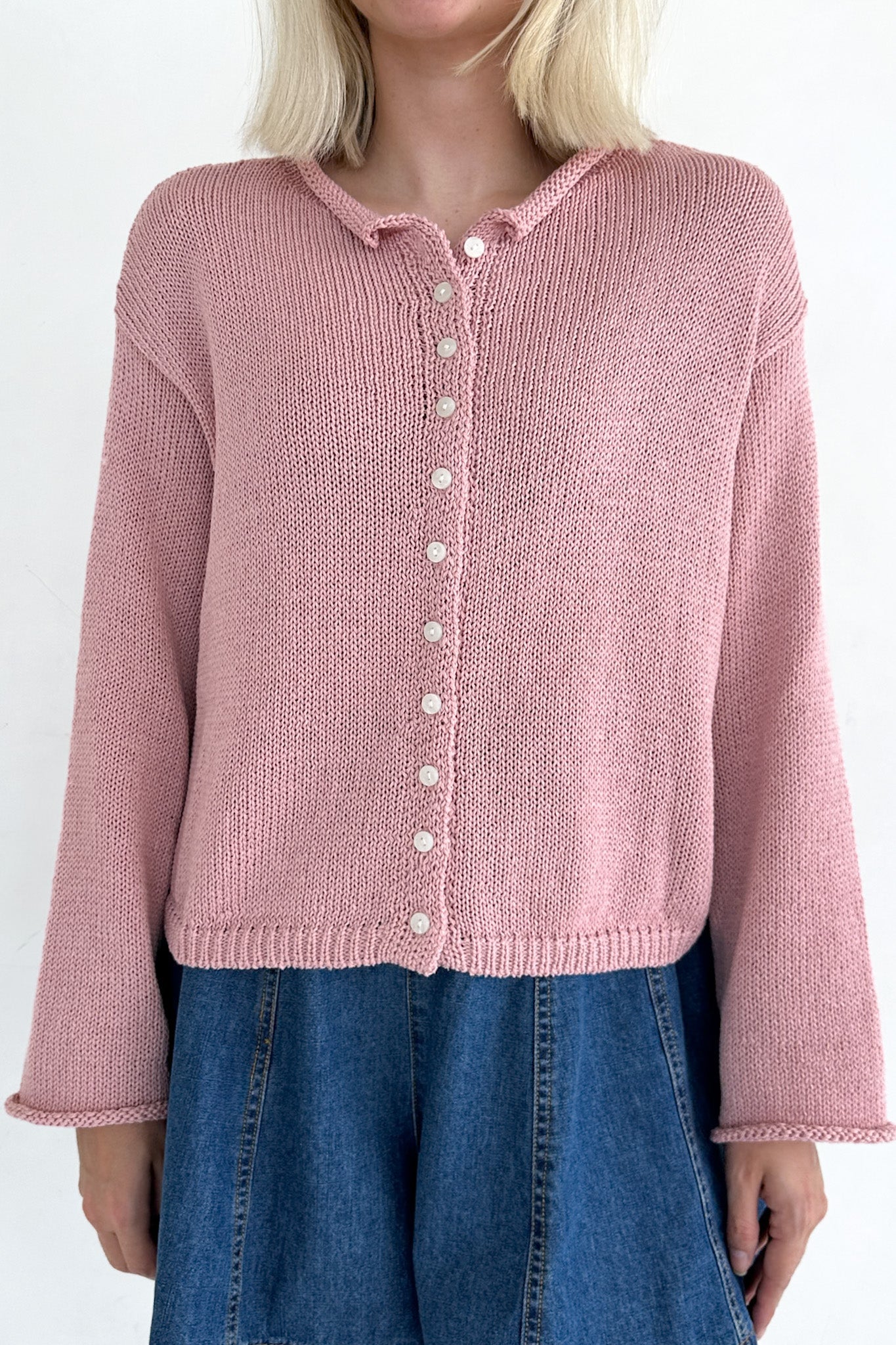 Haven Cotton Knit Cardigan in Dusty Rose - Neutral Ground