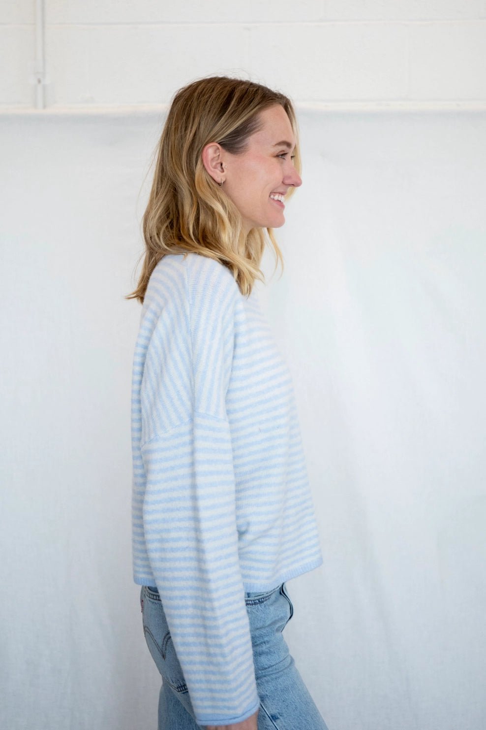 Haven Mini Striped Cardigan in Baby Blue and White - Neutral Ground