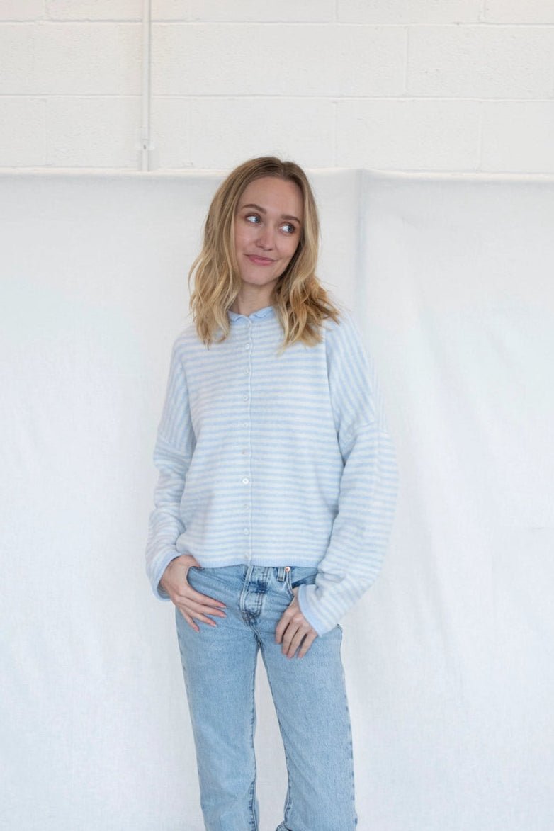 Haven Mini Striped Cardigan in Baby Blue and White - Neutral Ground