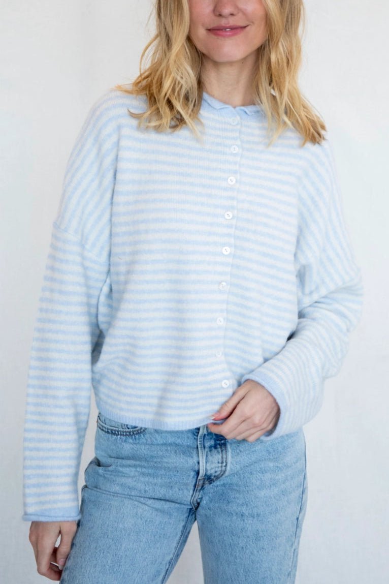 Haven Mini Striped Cardigan in Baby Blue and White - Neutral Ground