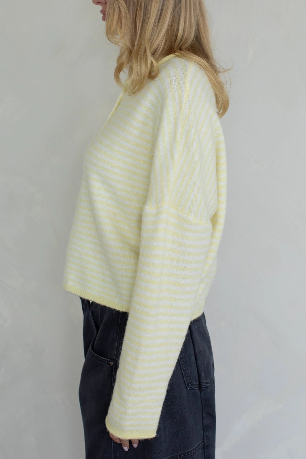 Haven Mini Striped Cardigan in Butter Yellow and White - Neutral Ground