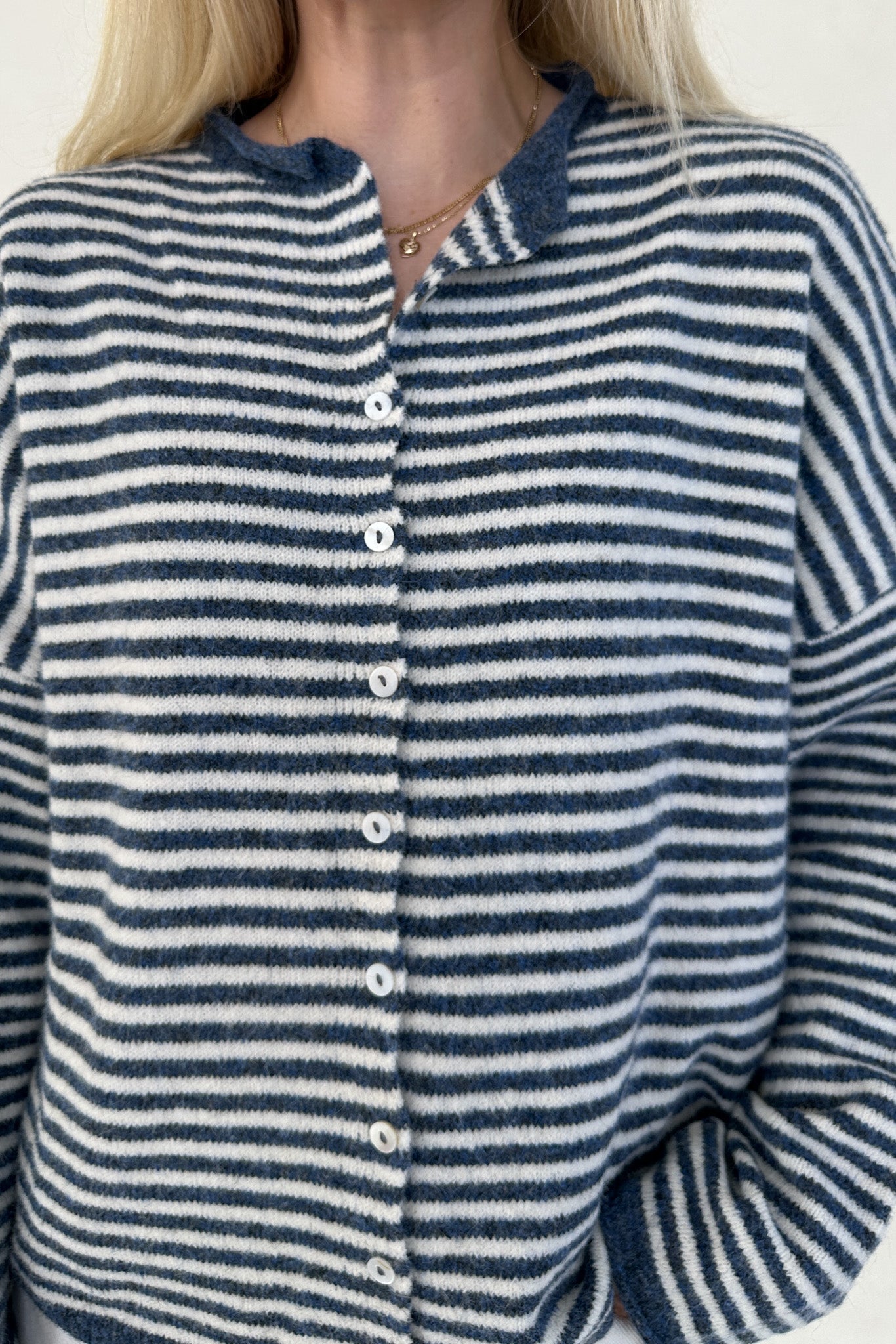 Haven Mini Striped Cardigan in Denim and White - Neutral Ground