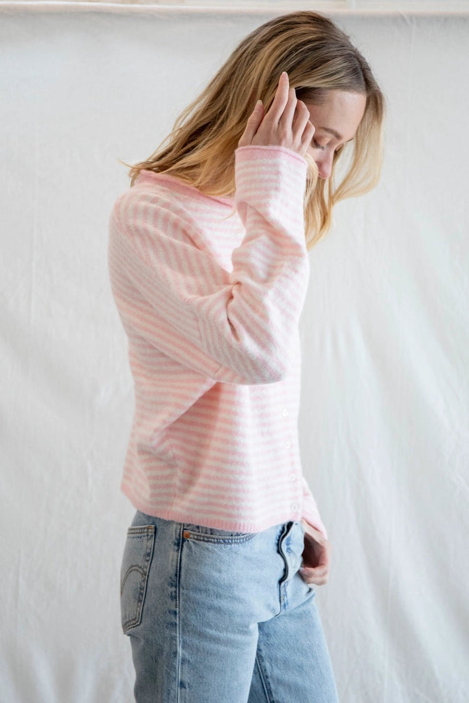 Haven Mini Striped Cardigan in Sweet Pink and White - Neutral Ground