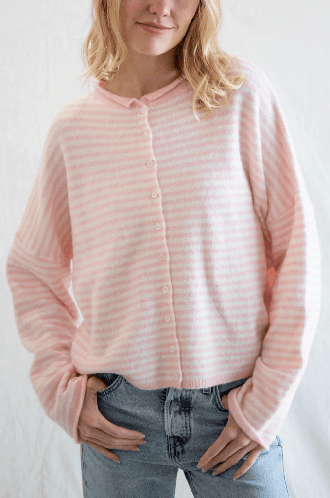 Haven Mini Striped Cardigan in Sweet Pink and White - Neutral Ground