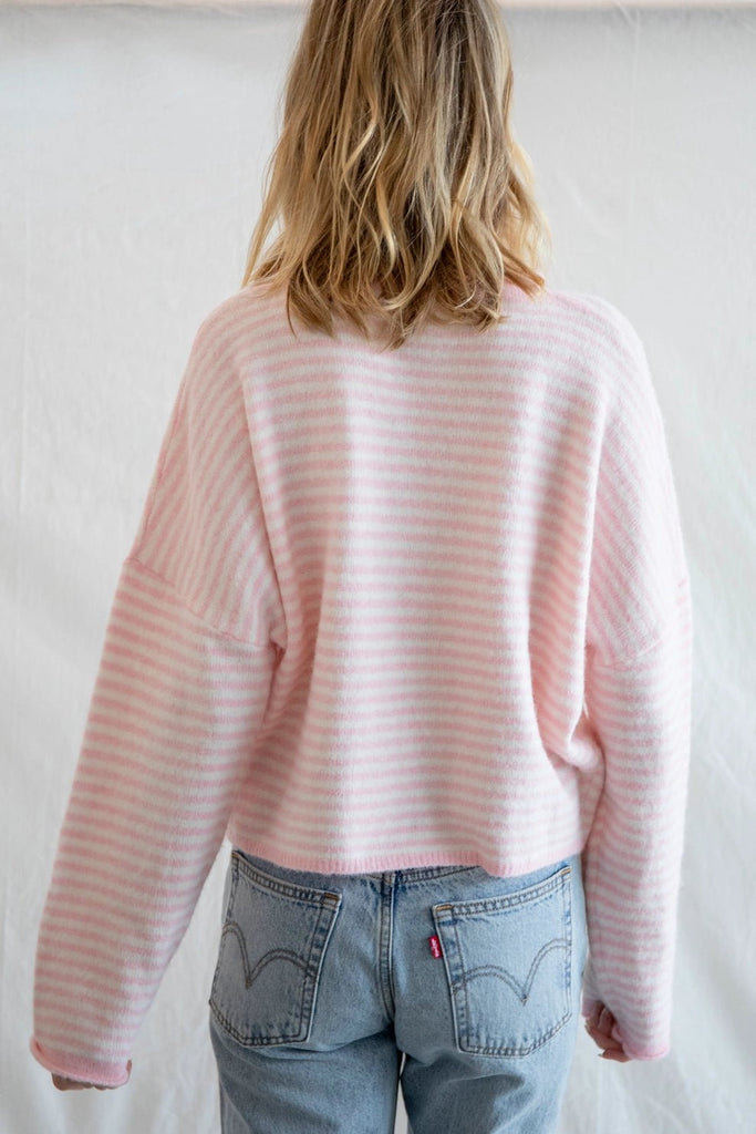 Haven Mini Striped Cardigan in Sweet Pink and White - Neutral Ground