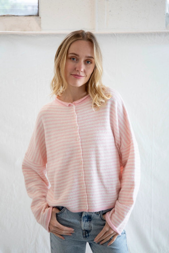 Haven Mini Striped Cardigan in Sweet Pink and White - Neutral Ground