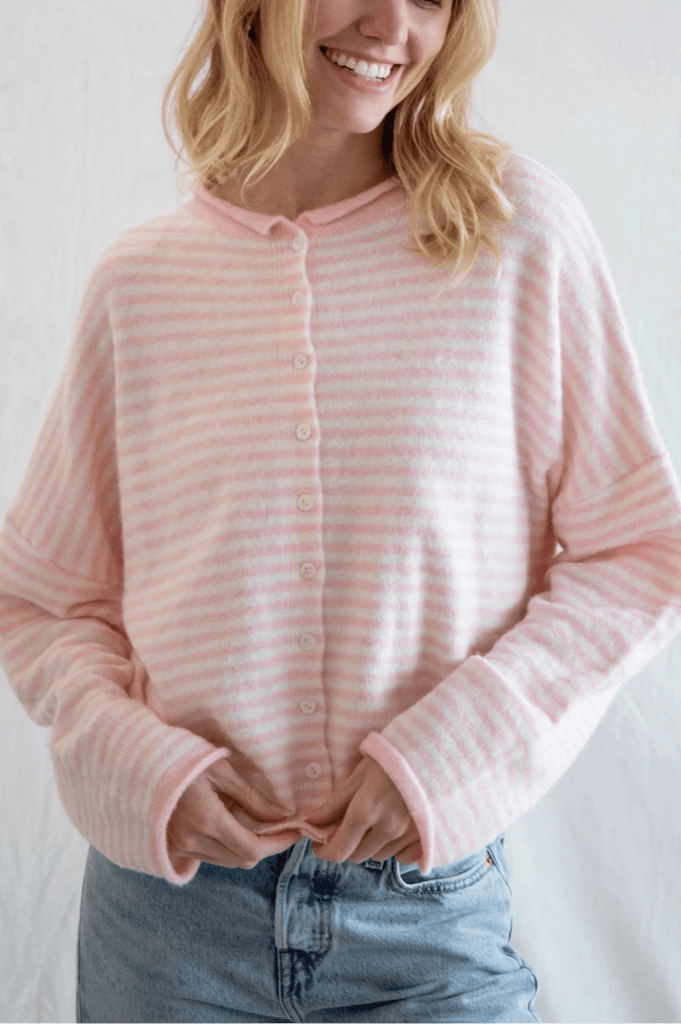 Haven Mini Striped Cardigan in Sweet Pink and White - Neutral Ground
