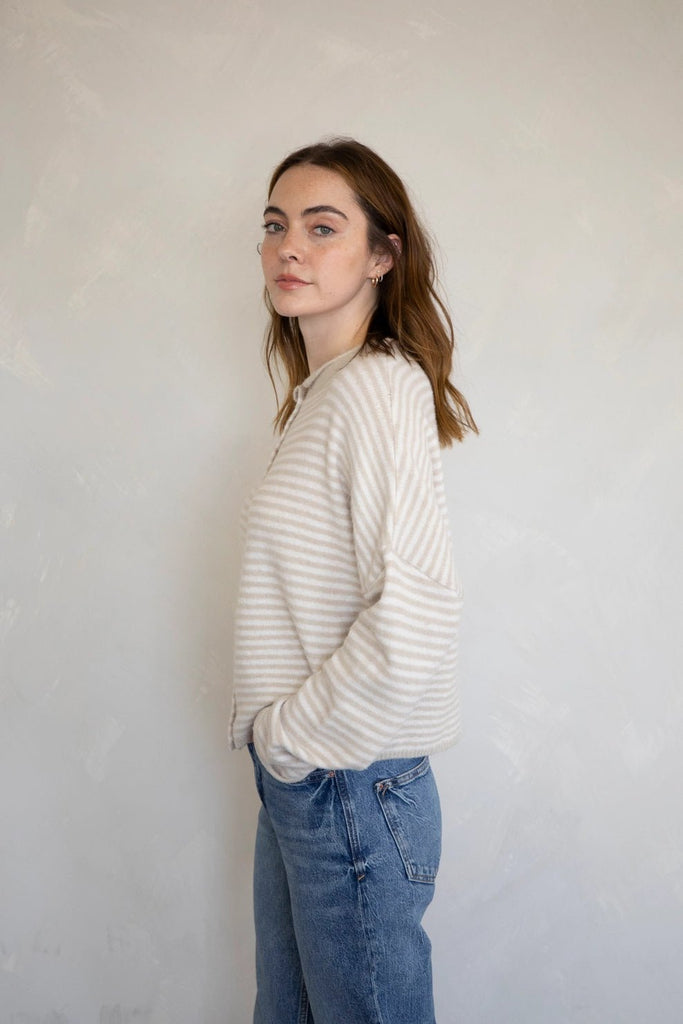 Haven Mini Striped Cardigan in Tan and Cream - Neutral Ground
