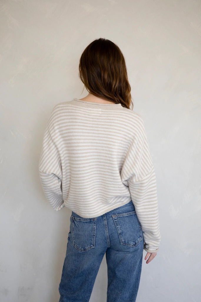 Haven Mini Striped Cardigan in Tan and Cream - Neutral Ground