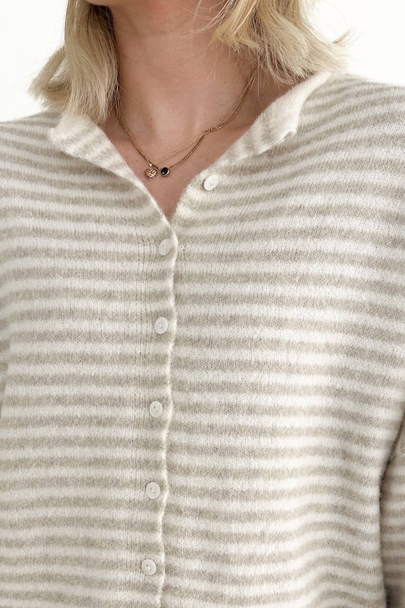 Haven Mini Striped Cardigan in Tan and Cream - Neutral Ground