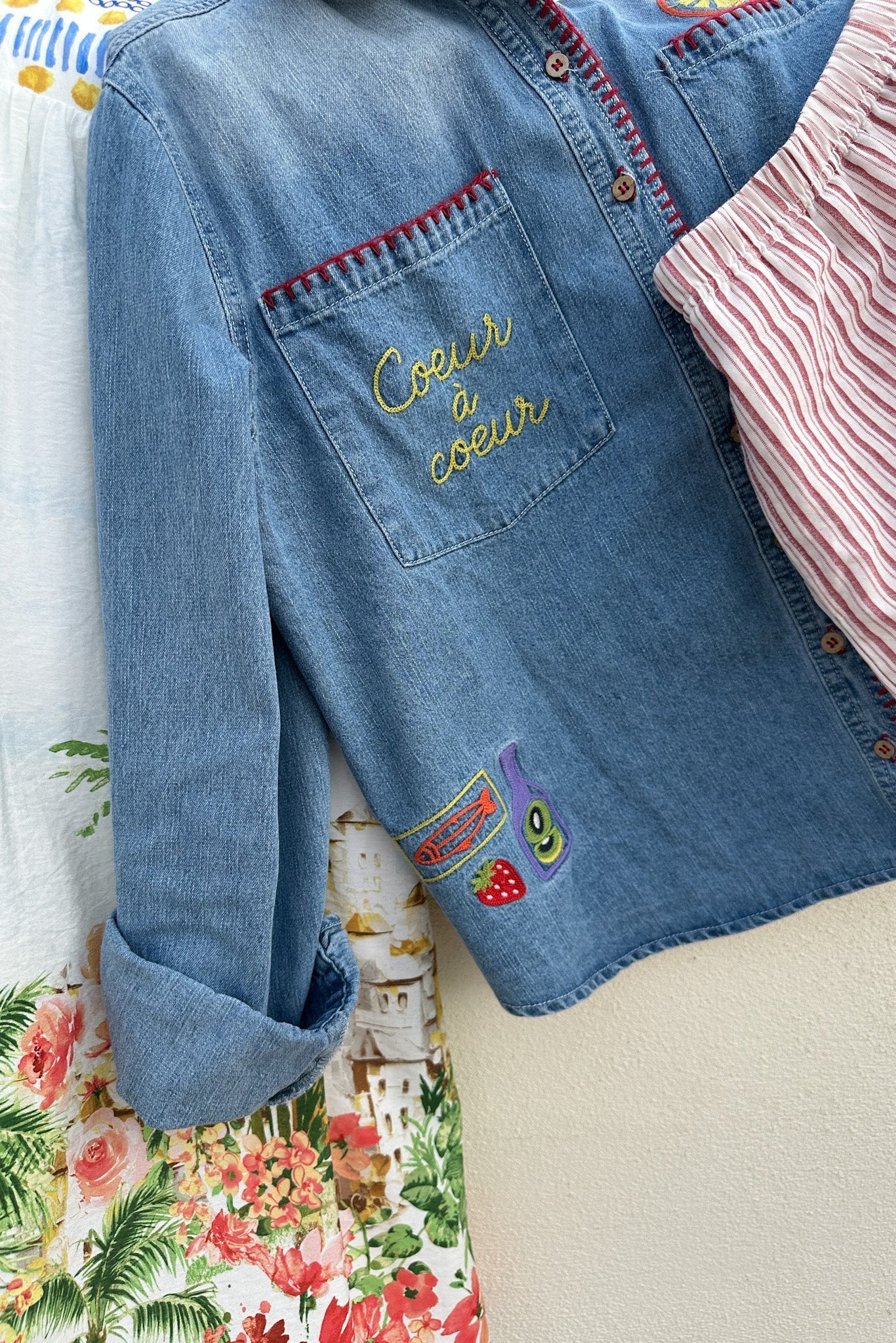 Heart to Heart Stitch Detail Denim Button Down - Neutral Ground