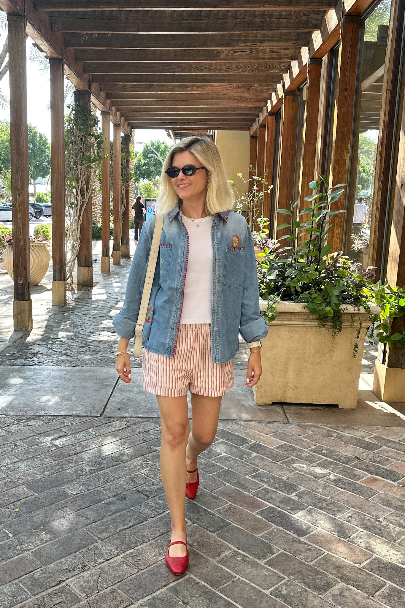 Heart to Heart Stitch Detail Denim Button Down - Neutral Ground