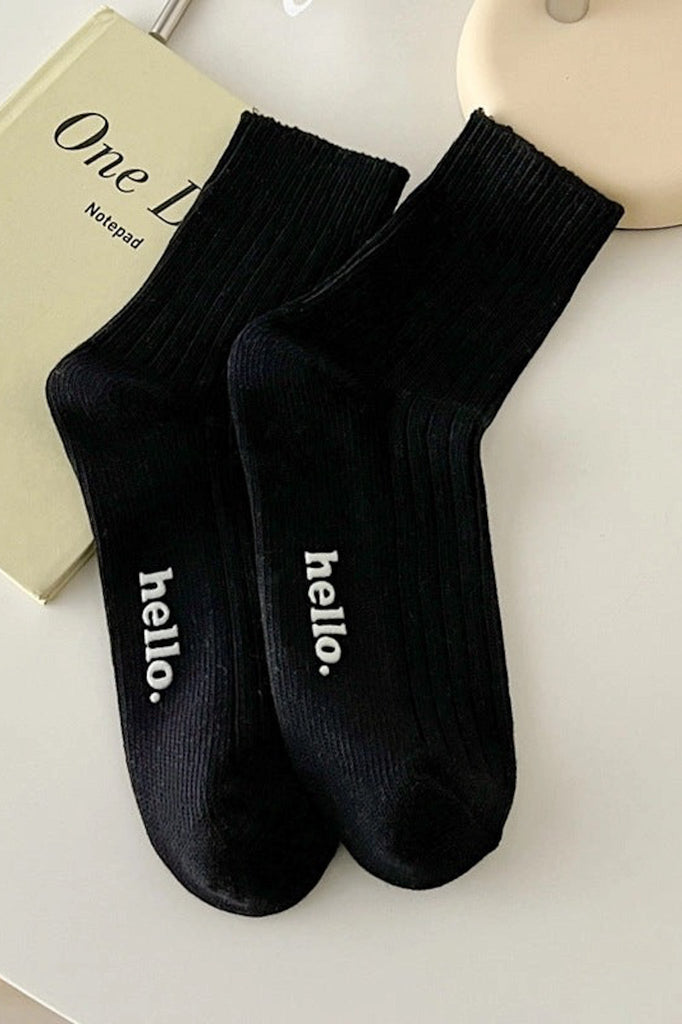 Hello Sunshine Crew Socks in Black - Neutral Ground