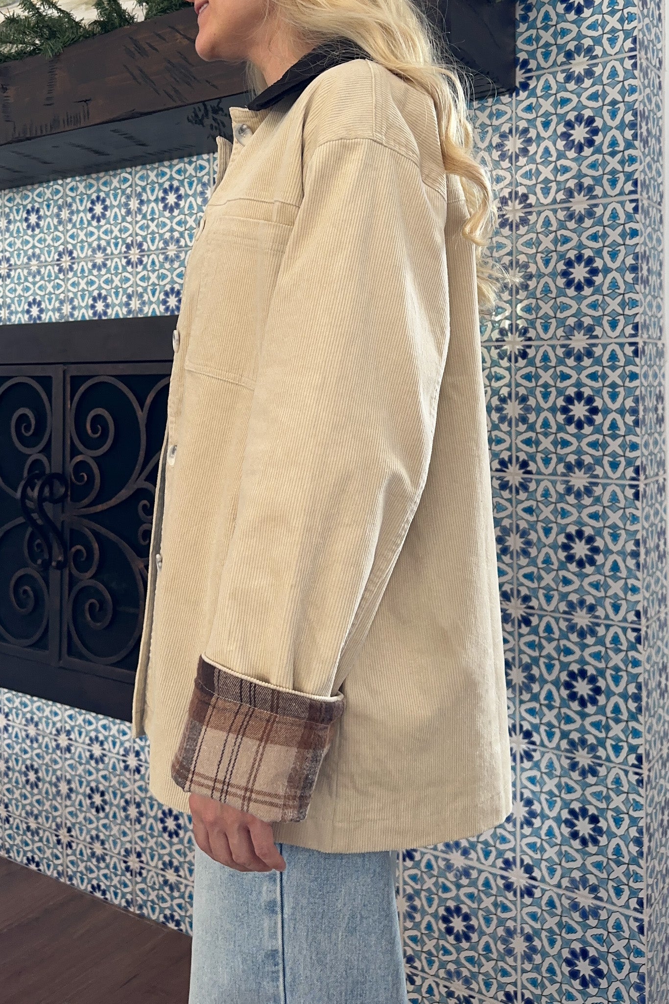 Highland Corduroy Collared Cotton Barn Jacket in Tan - Neutral Ground