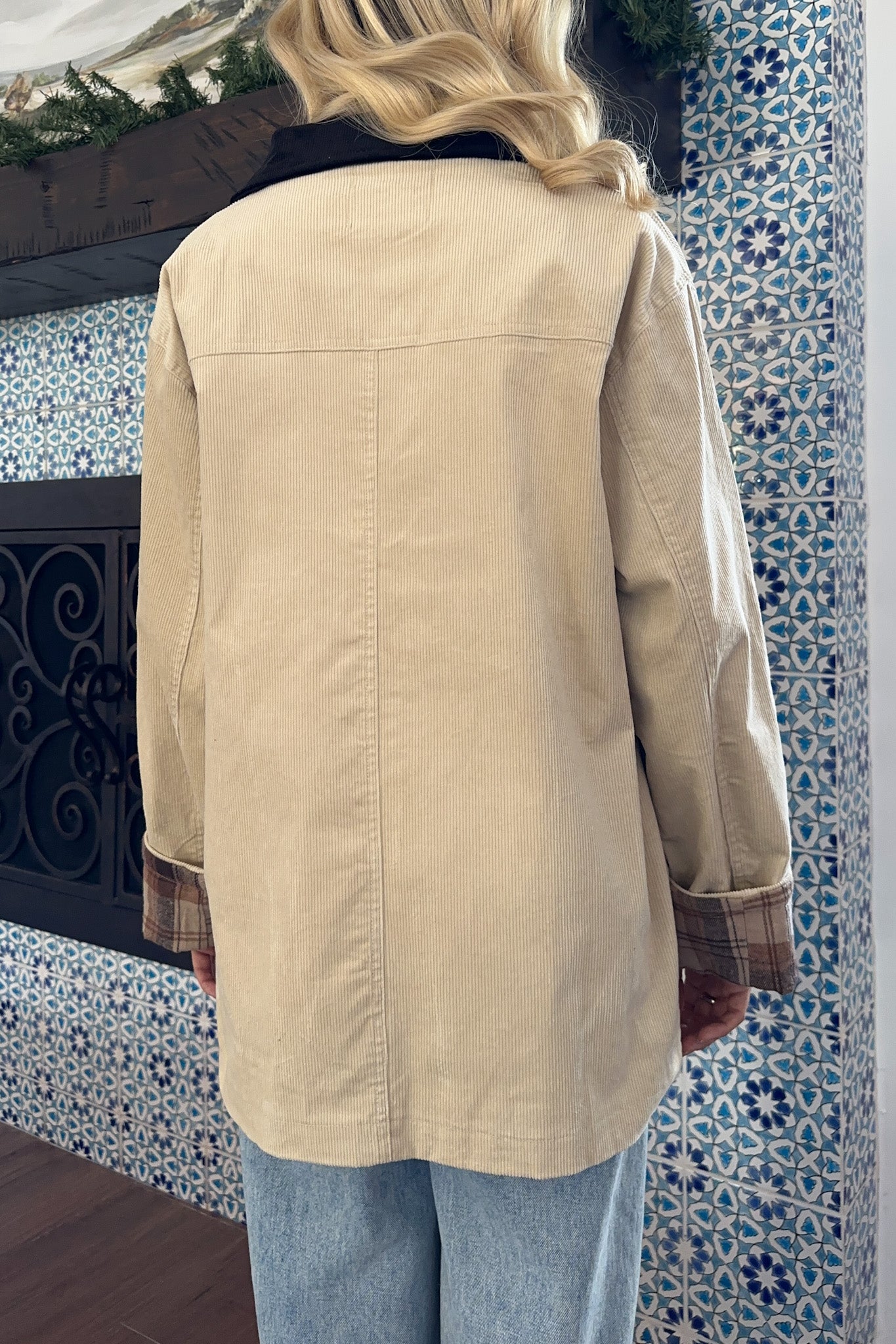 Highland Corduroy Collared Cotton Barn Jacket in Tan - Neutral Ground
