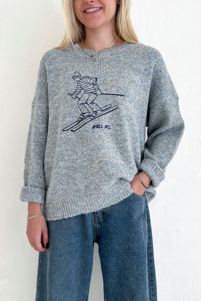 Hit the Slopes Embroidered Aprés Ski Knit Sweater - Neutral Ground