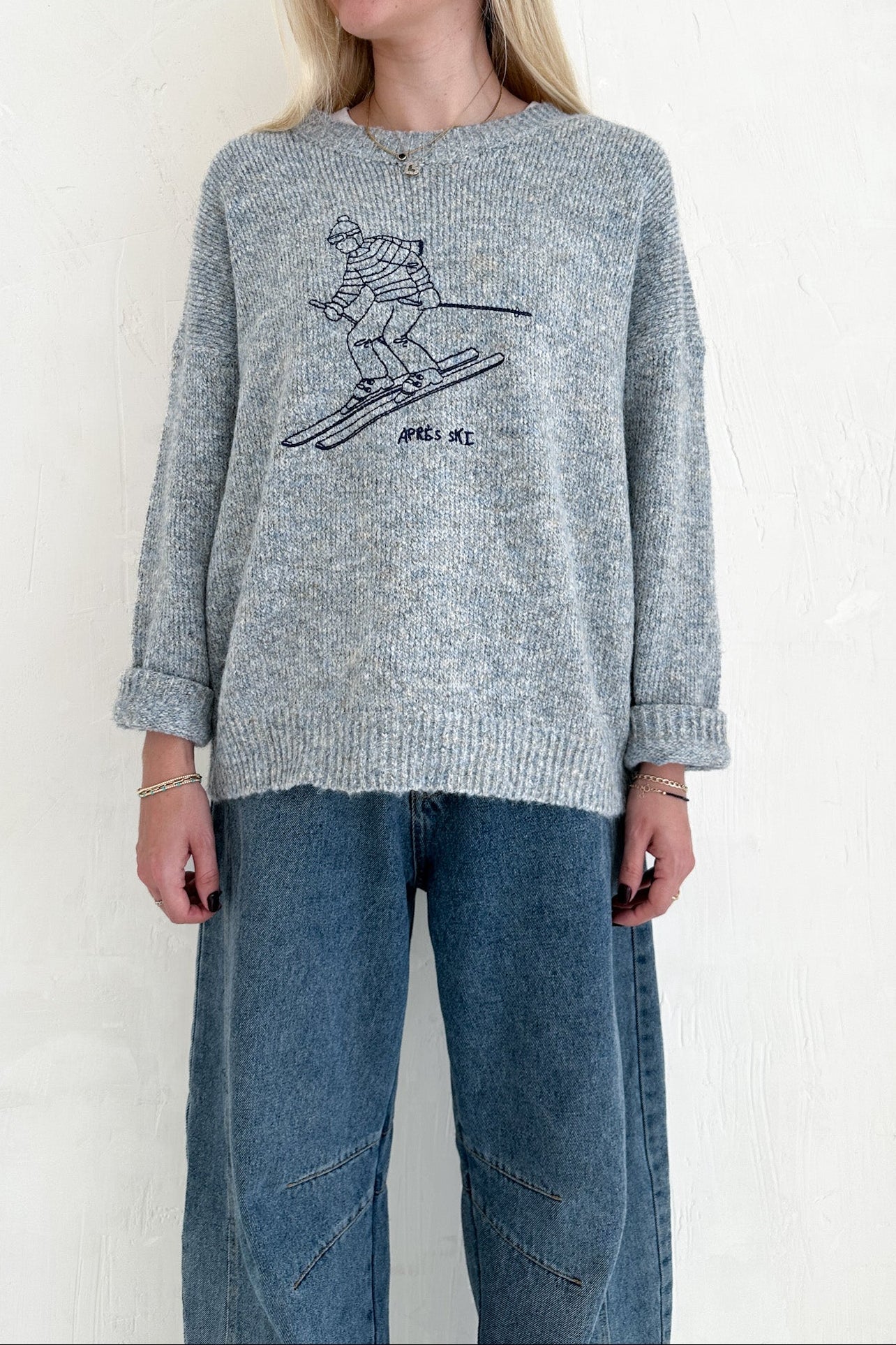 Hit the Slopes Embroidered Aprés Ski Knit Sweater - Neutral Ground
