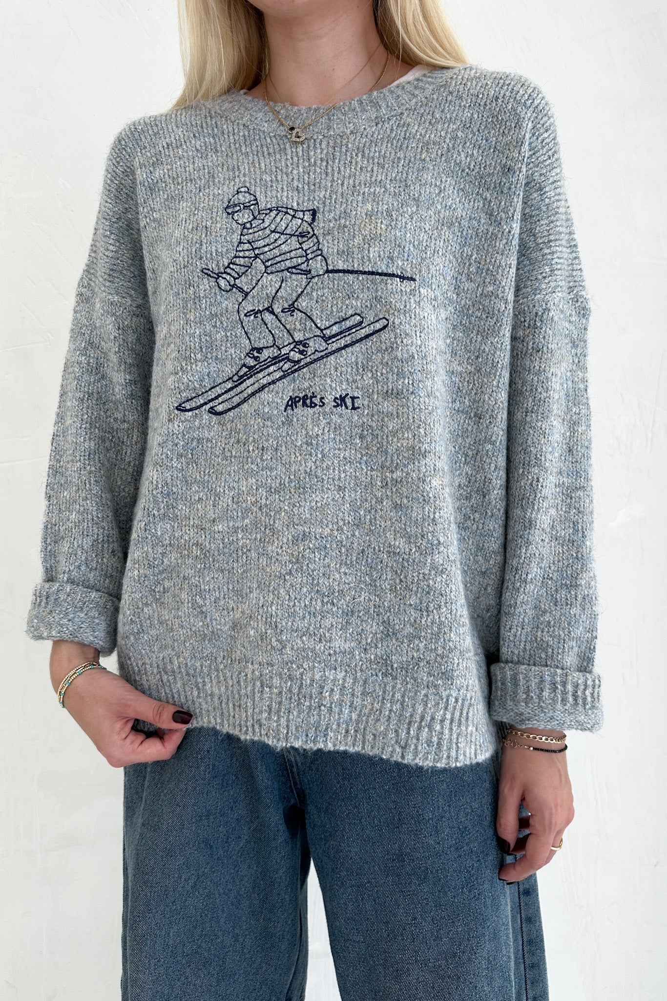 Hit the Slopes Embroidered Aprés Ski Knit Sweater - Neutral Ground