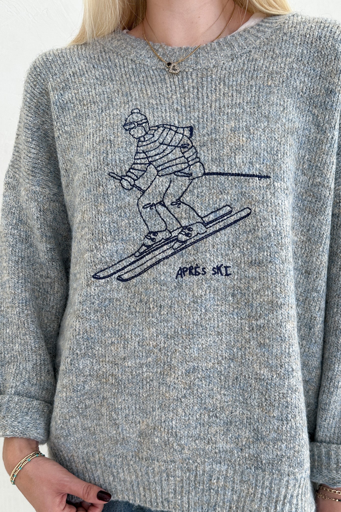 Hit the Slopes Embroidered Aprés Ski Knit Sweater - Neutral Ground