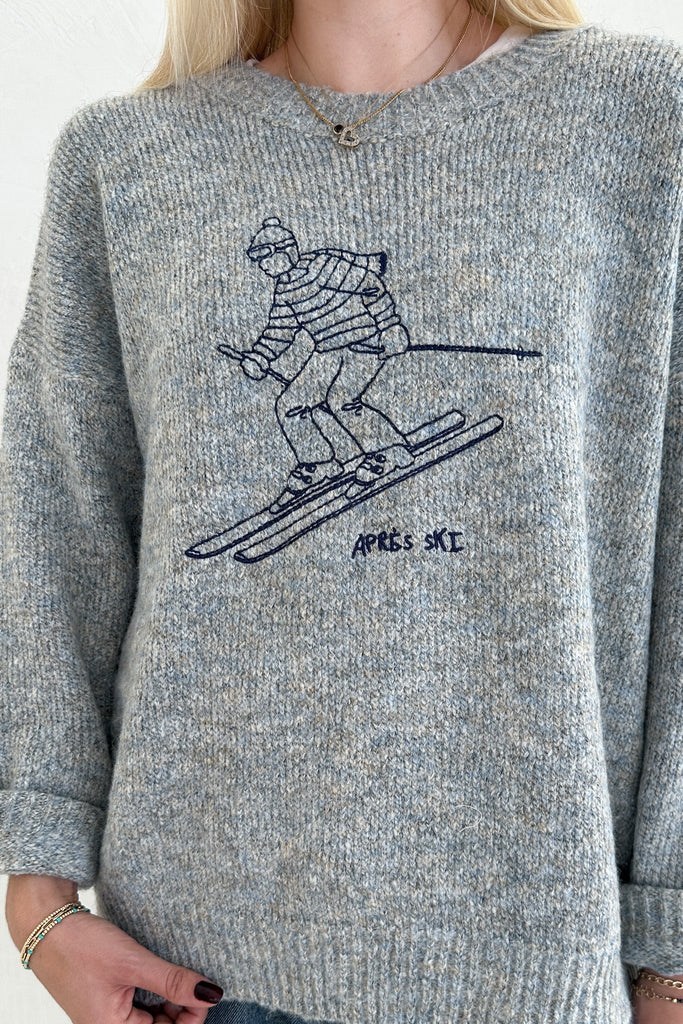 Hit the Slopes Embroidered Aprés Ski Knit Sweater - Neutral Ground